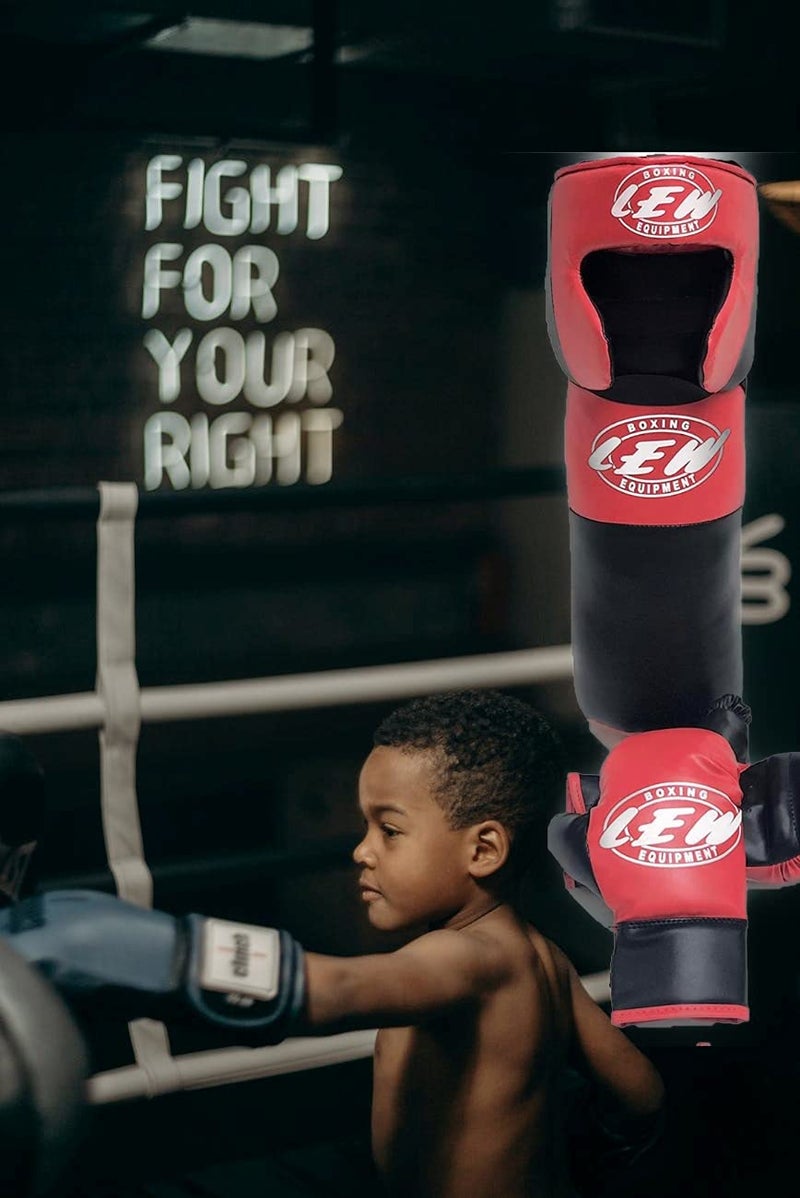 LEW Kids Boxing Set Punching Bag with Gloves and a Head Guard, Soft Cotton Filled Ideal for Children from 5-10 Years - Image 5