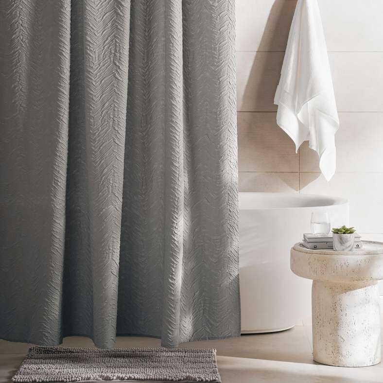 Pan Home Grey Embossed Shower Curtain for Bathroom