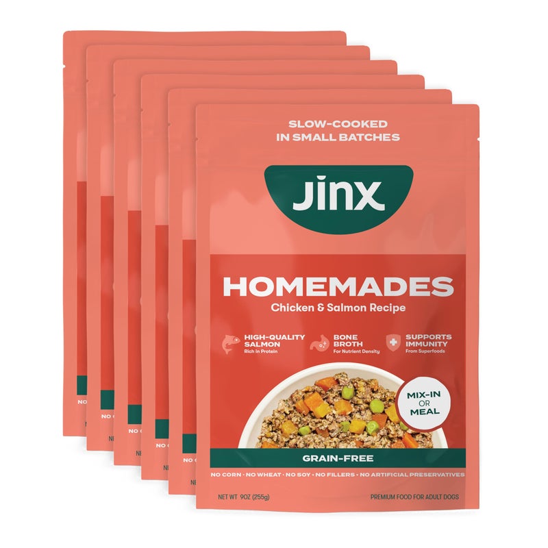 Jinx Salmon Grain Free Wet Dog Food Toppers, Meal or Mix with Dry Dog Food, Made with Real Salmon & Chicken, Bone Broth, No Fillers, Puppy, Adult, Senior, 9oz, 6 Pack - Image 1