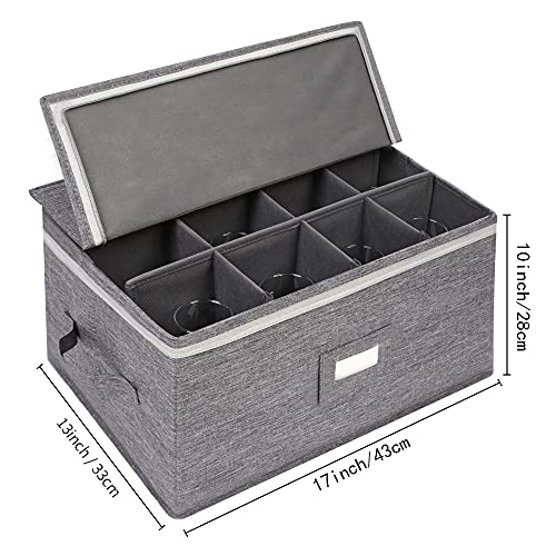 popoly Stemware Storage Containers (2 pack), Wine Glass Storage Box with Dividers for Glassware or Crystal, Holds 12 Red or White Wine Glasses, Hard Top and Stackable (Grey) - Image 4