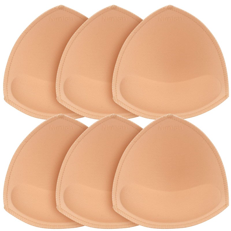 Nimiah Soprts Bra Pads Inserts, 3 Pairs Durable Sewn Edge Replacement Cups for Bathing Suit Bikini Dress Top Fits AB Beige - Image 1