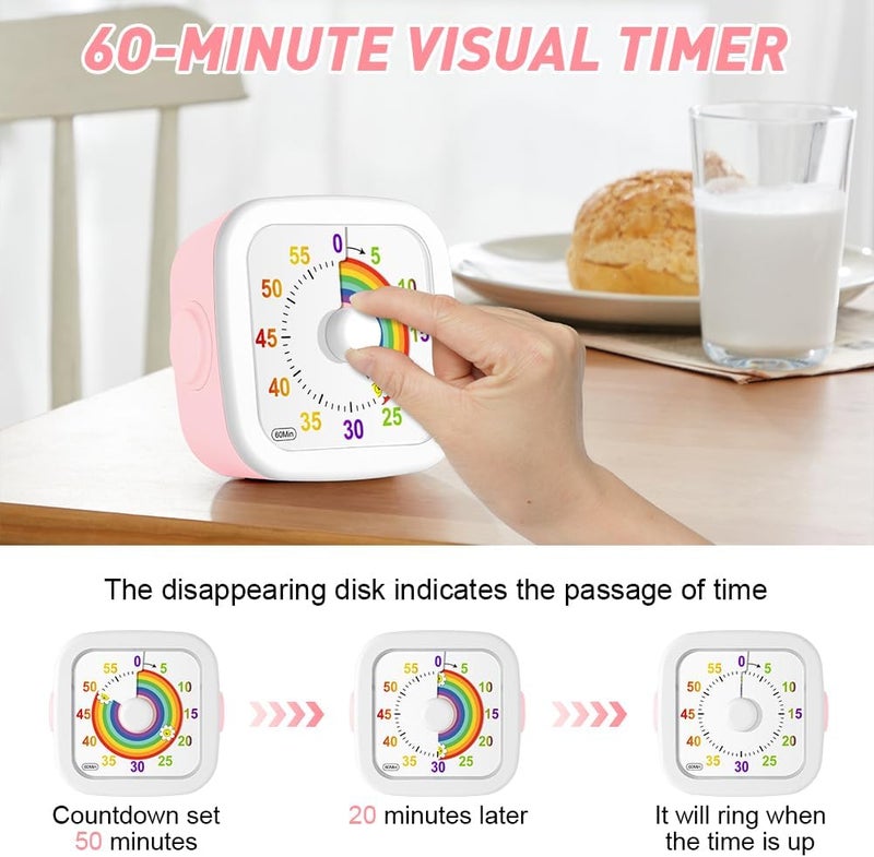 hotut 60 Minute Visual Timer for Kids,Visual Countdown Timer Clock Kids Timer,Pomodoro Timer with Rainbow Pattern,Desk Timer Kids Time Management Tools,Non-Ticking 60 Minute Visual Countdown Timers - Image 4