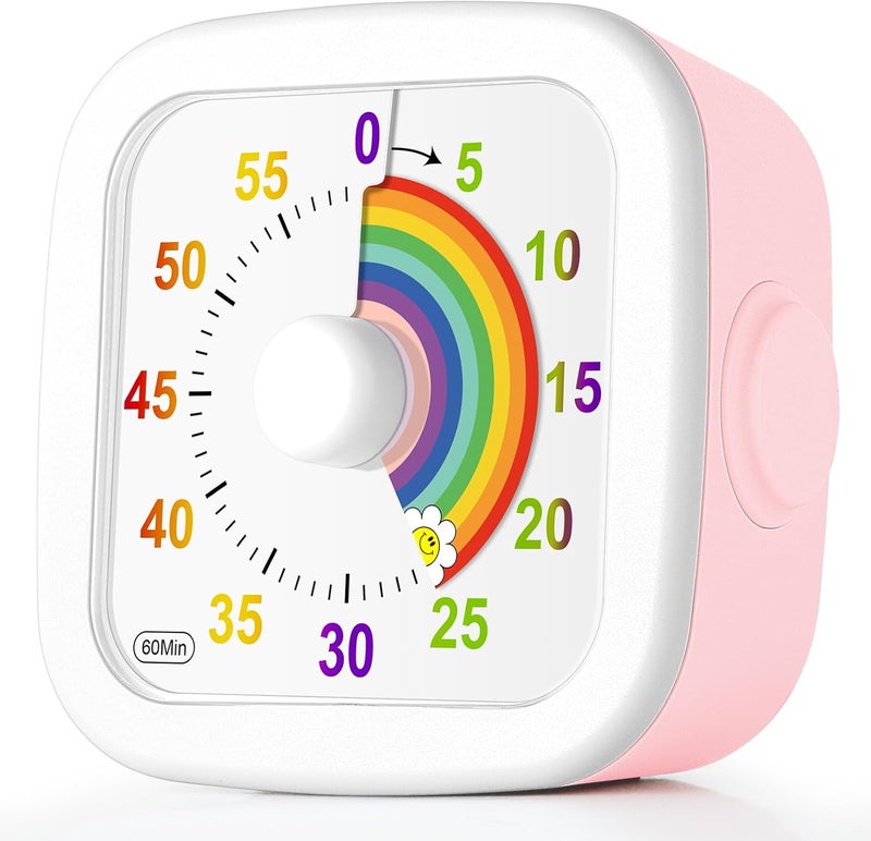 hotut 60 Minute Visual Timer for Kids,Visual Countdown Timer Clock Kids Timer,Pomodoro Timer with Rainbow Pattern,Desk Timer Kids Time Management Tools,Non-Ticking 60 Minute Visual Countdown Timers - Image 1