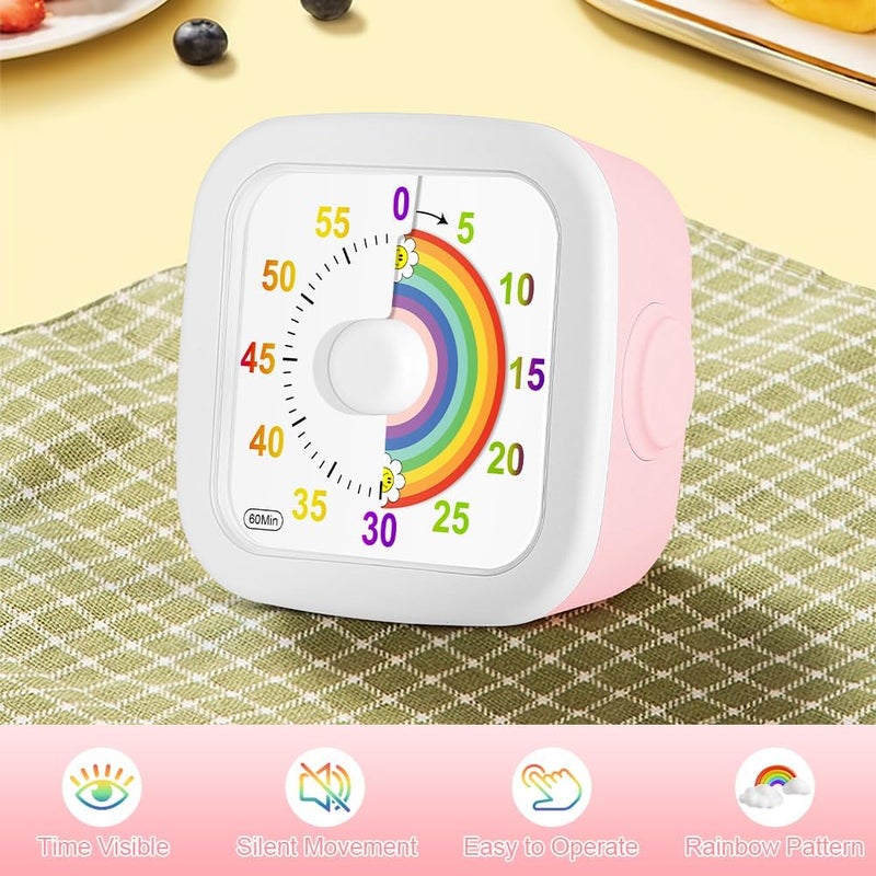 hotut 60 Minute Visual Timer for Kids,Visual Countdown Timer Clock Kids Timer,Pomodoro Timer with Rainbow Pattern,Desk Timer Kids Time Management Tools,Non-Ticking 60 Minute Visual Countdown Timers - Image 5