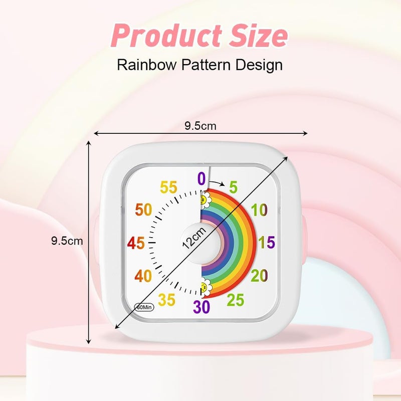 hotut 60 Minute Visual Timer for Kids,Visual Countdown Timer Clock Kids Timer,Pomodoro Timer with Rainbow Pattern,Desk Timer Kids Time Management Tools,Non-Ticking 60 Minute Visual Countdown Timers - Image 2