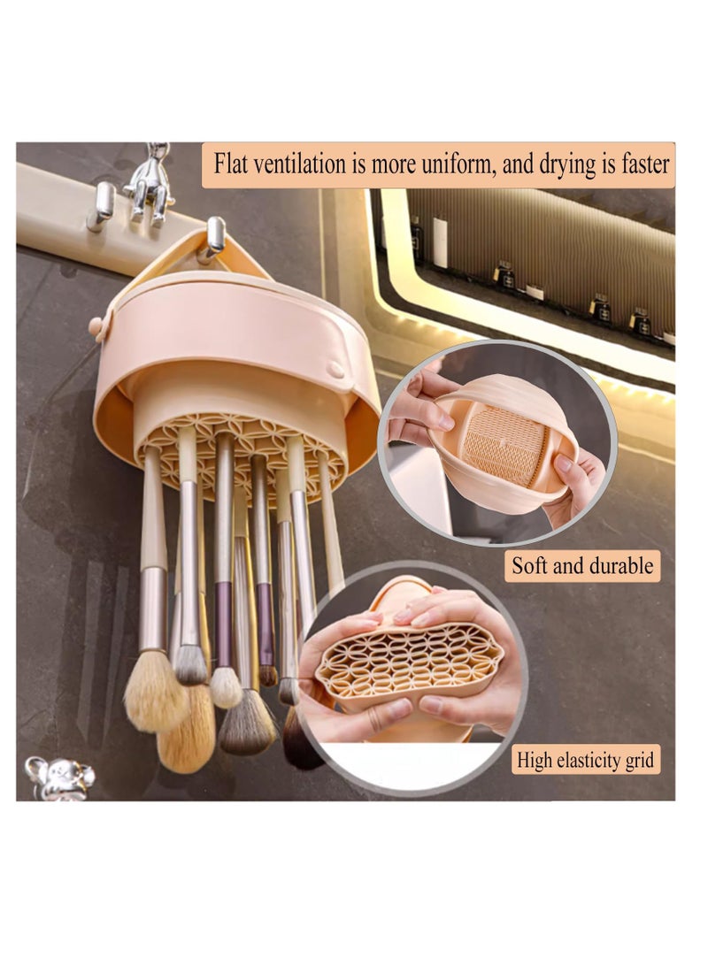 Excefore Makeup Brush Cleaner Mat, 3 in 1 Silicone Makeup Brush Cleaner Bowl with Brush Drying Holder, Cosmetic Brushes Cleaning Tool Organizer for Cleaning, Organizer And Upside Down Drying, Khaki - Image 3