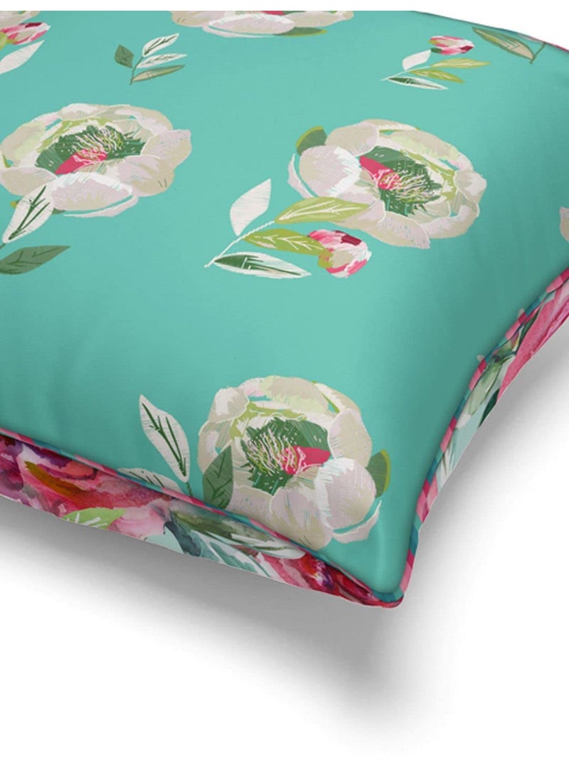 Bianca BIANCA Designer Reversible Printed Silk Linen Cushion Covers -3pc 16 X16 Set (Suzane) | Silk-Linen Luxury Cushion Cover | with Contrast Front & Back Digital Print - Hidden Zipper Floral-Coral/Teal  - Image 3