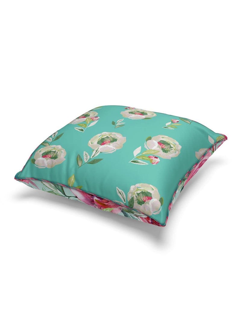 Bianca BIANCA Designer Reversible Printed Silk Linen Cushion Covers -3pc 16 X16 Set (Suzane) | Silk-Linen Luxury Cushion Cover | with Contrast Front & Back Digital Print - Hidden Zipper Floral-Coral/Teal  - Image 2