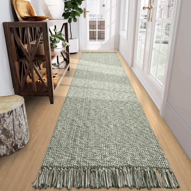 Collive Long Hallway Runner Rug 2.6 'x 10' Runner Runner Indoor Prud Brug Olive Green/Cream مضفر المطبخ منسوجة السجاد السجاد في الأرض الأمامية منخفضة - Image 2