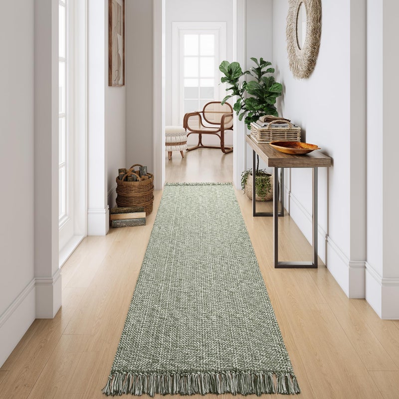 Collive Long Hallway Runner Rug 2.6 'x 10' Runner Runner Indoor Prud Brug Olive Green/Cream مضفر المطبخ منسوجة السجاد السجاد في الأرض الأمامية منخفضة - Image 5