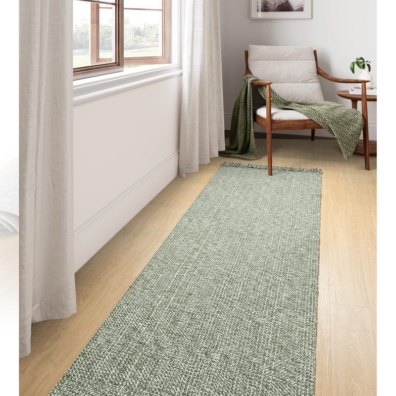 Collive Long Hallway Runner Rug 2.6 'x 10' Runner Runner Indoor Prud Brug Olive Green/Cream مضفر المطبخ منسوجة السجاد السجاد في الأرض الأمامية منخفضة - Image 1
