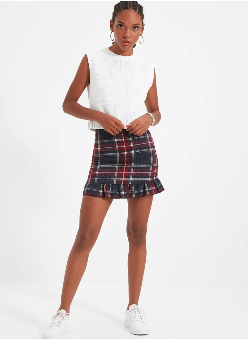 trendyol Ruffle Hem Checked Mini Skirt