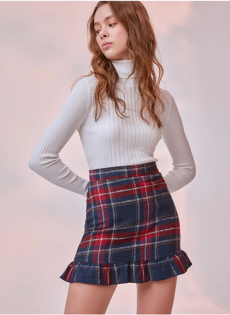 trendyol Ruffle Hem Checked Mini Skirt