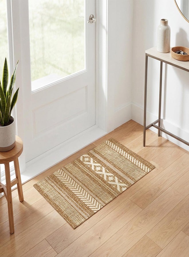 Artoid Mode Beige Braided Non Slip Washable Woven Stripes Doormat, Absorbent Natural Rubber Back Rustic Low-Profile Door Mat Floor Mat 17x29 Inch - Image 4