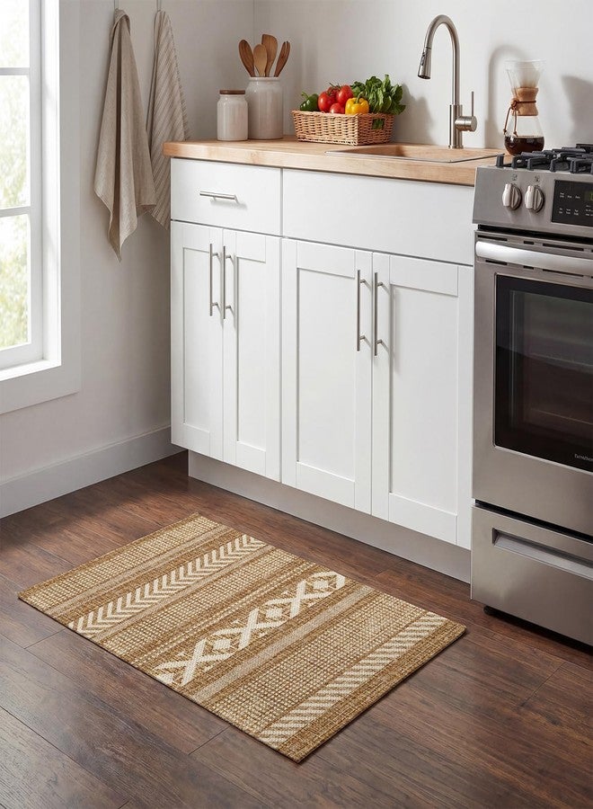 Artoid Mode Beige Braided Non Slip Washable Woven Stripes Doormat, Absorbent Natural Rubber Back Rustic Low-Profile Door Mat Floor Mat 17x29 Inch - Image 3