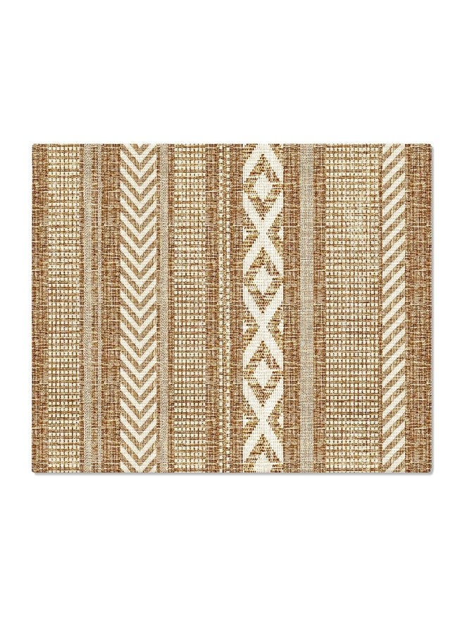 Artoid Mode Beige Braided Non Slip Washable Woven Stripes Doormat, Absorbent Natural Rubber Back Rustic Low-Profile Door Mat Floor Mat 17x29 Inch - Image 1