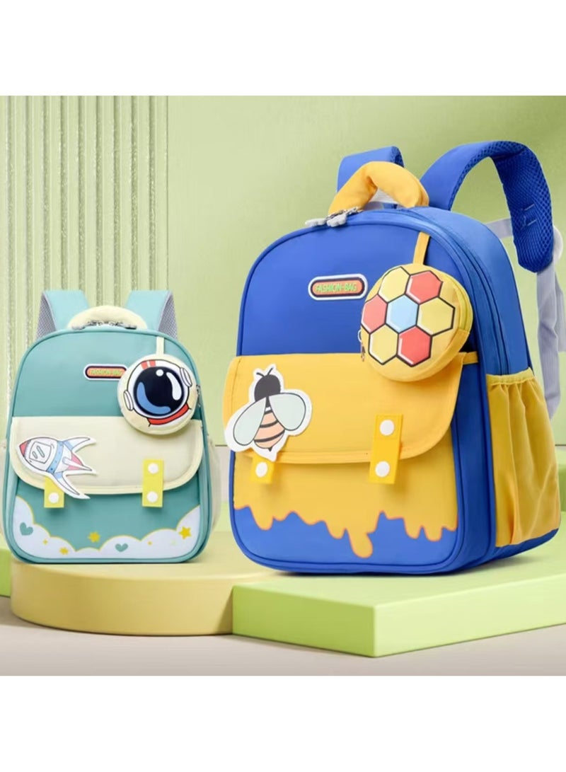 كيوت 3-8-year-old أطفال الروضة فتاة جديدة على ظهره ، حقيبة مدرسية ، طفل على ظهره ، الأزرق والأصفر . - Image 2