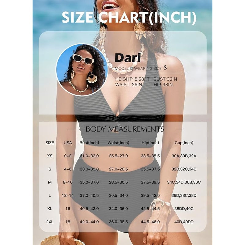 Herseas Women's Textured Bikini Sets Twist Front Top Swimsuits High Waisted Bathing Suits - Image 5