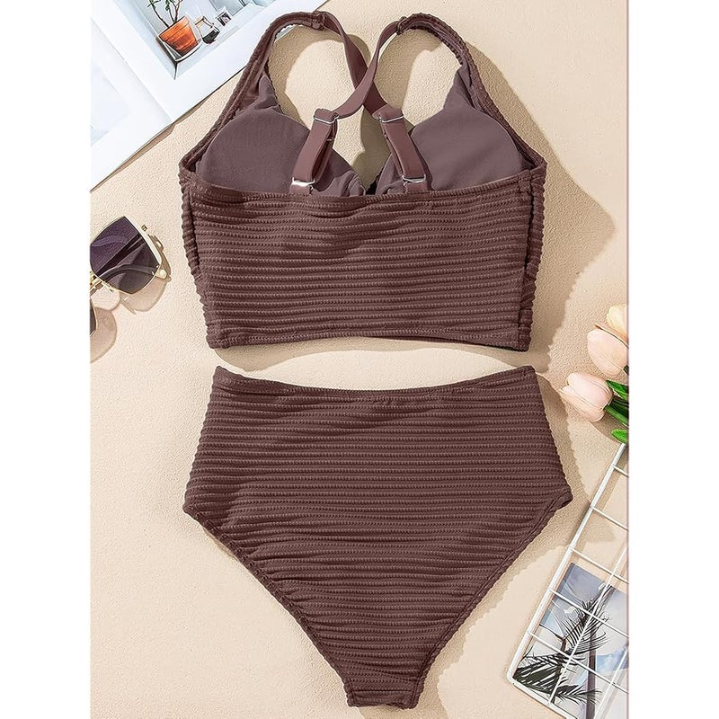 Herseas Women's Textured Bikini Sets Twist Front Top Swimsuits High Waisted Bathing Suits - Image 4