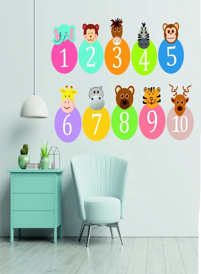 Techgifti ملصقات جدارية تعليمية للأطفال من Techgifti على شكل حيوانات وأرقام (الحجم: 60 سم × 72 سم) - Image 1