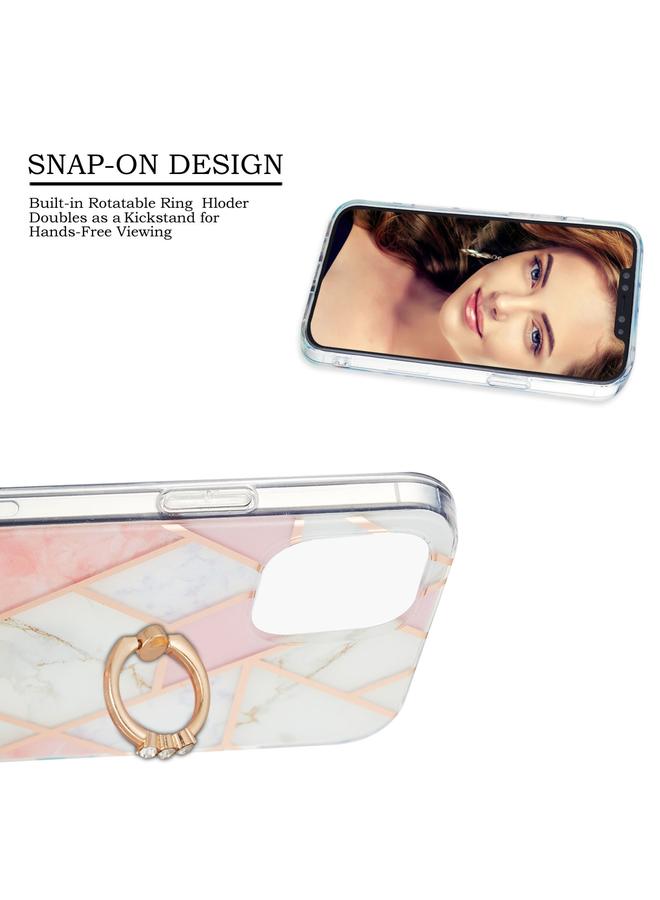Zaboon Case For iPhone 13 Electroplating Splicing Marble Pattern Dual-side IMD TPU Shockproof Case with Ring Holder - Image 3