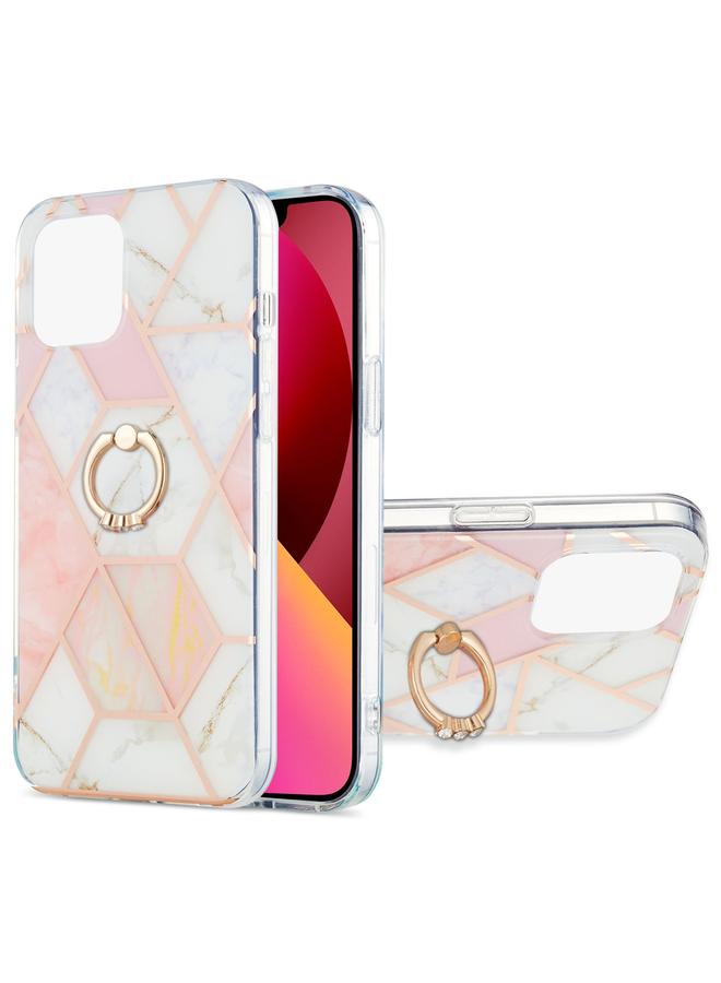 Zaboon Case For iPhone 13 Electroplating Splicing Marble Pattern Dual-side IMD TPU Shockproof Case with Ring Holder - Image 1