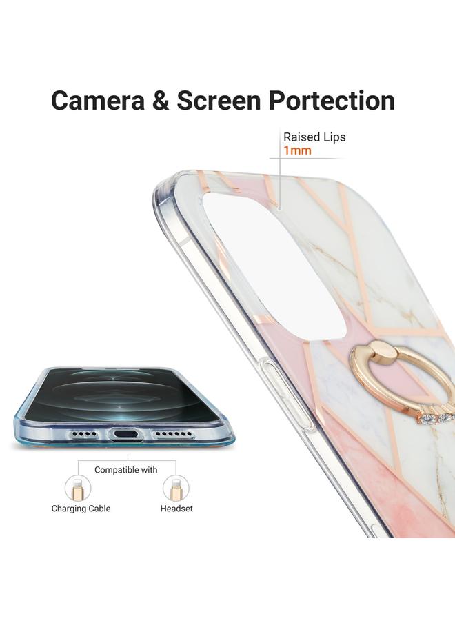Zaboon Case For iPhone 13 Electroplating Splicing Marble Pattern Dual-side IMD TPU Shockproof Case with Ring Holder - Image 4