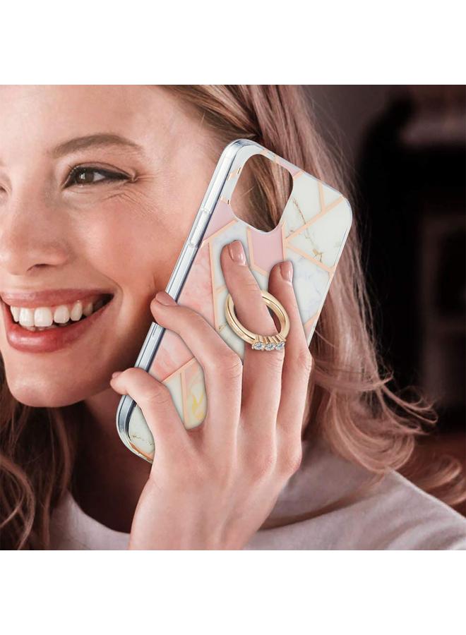 Zaboon Case For iPhone 13 Electroplating Splicing Marble Pattern Dual-side IMD TPU Shockproof Case with Ring Holder - Image 2