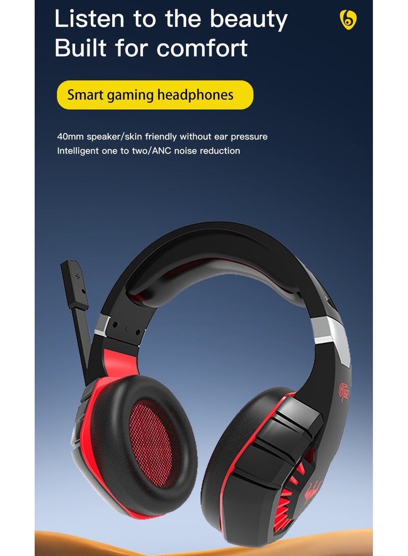 أوفلينج سماعة ألعاب ستيريو GT82 لجهاز PS4 PC Xbox One PS5 Controller، سماعات رأس فوق الأذن مزودة بخاصية إلغاء الضوضاء مع ميكروفون، إضاءة LED، صوت محيطي 7.1، سدادات أذن ناعمة الذاكرة لجهاز Nintendo Xbox Series X|S - Image 2