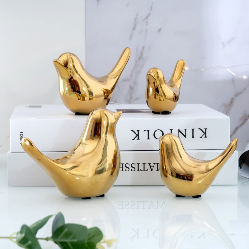 Notakia Small Birds Statues Home Decor Modern Style Decorative Ornaments for Living Room, Bedroom, Office Desktop, Cabinets (4Pcs Gold Birds) - Image 2