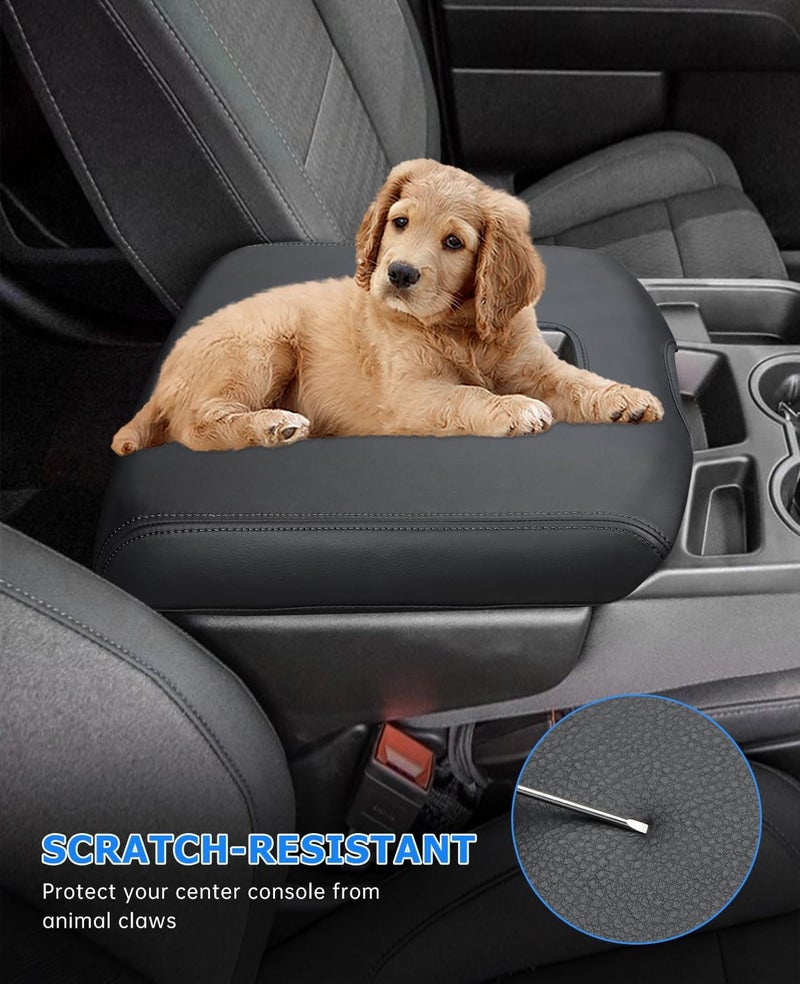 INTGET Leather Armrest Cover for 2019-2024 Chevy Silverado & GMC Sierra, Center Console Lid, Arm Rest Box Protector (Black Stitches, Jump Seat 2019-2024 Silverado/Sierra etc.) - Image 5