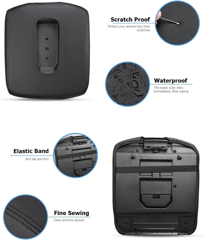 INTGET Leather Armrest Cover for 2019-2024 Chevy Silverado & GMC Sierra, Center Console Lid, Arm Rest Box Protector (Black Stitches, Jump Seat 2019-2024 Silverado/Sierra etc.) - Image 4