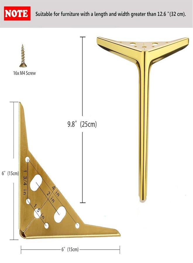 Smaxcn 9.8 inch/25cm Shiny Gold Metal Furniture Legs Set of 4, DIY Replacement for Cabinet Legs, Sofa Legs, Chair Legs - Image 2