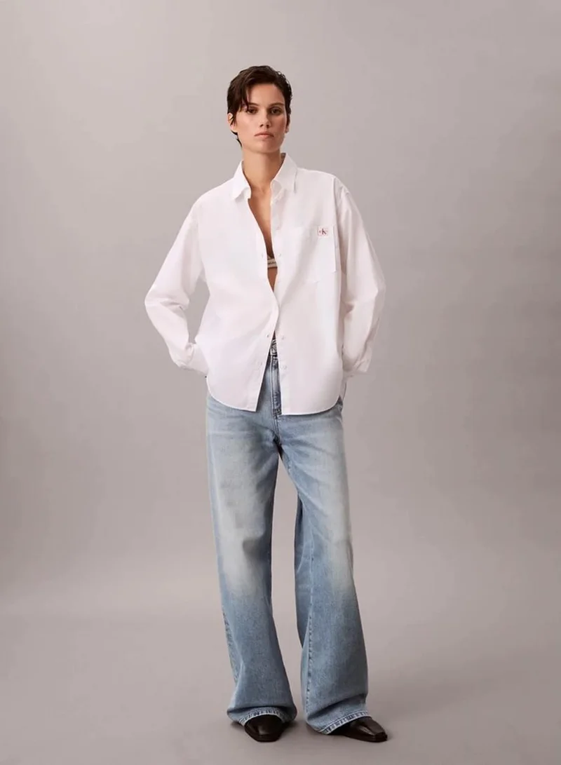 Calvin Klein Brilliant White Relaxed Cotton Poplin Shirt for Women | Best Price UAE