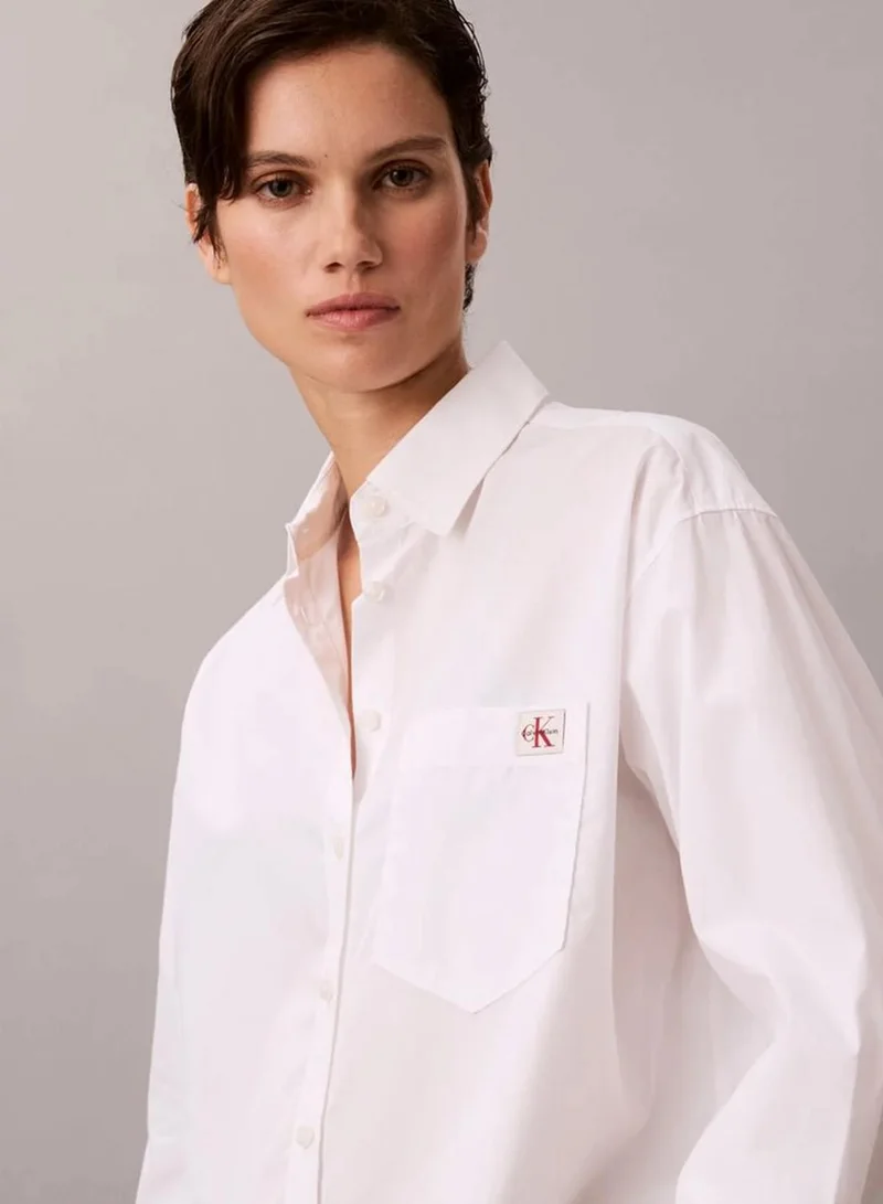 Calvin Klein Brilliant White Relaxed Cotton Poplin Shirt for Women | Best Price UAE