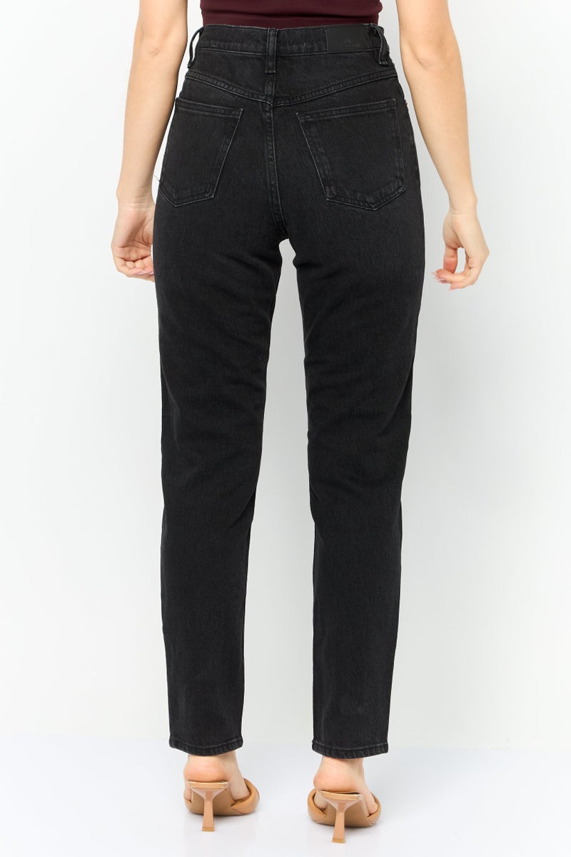 MANGO Women Mom Fit Wash Stretchable Denim, Black - Image 3