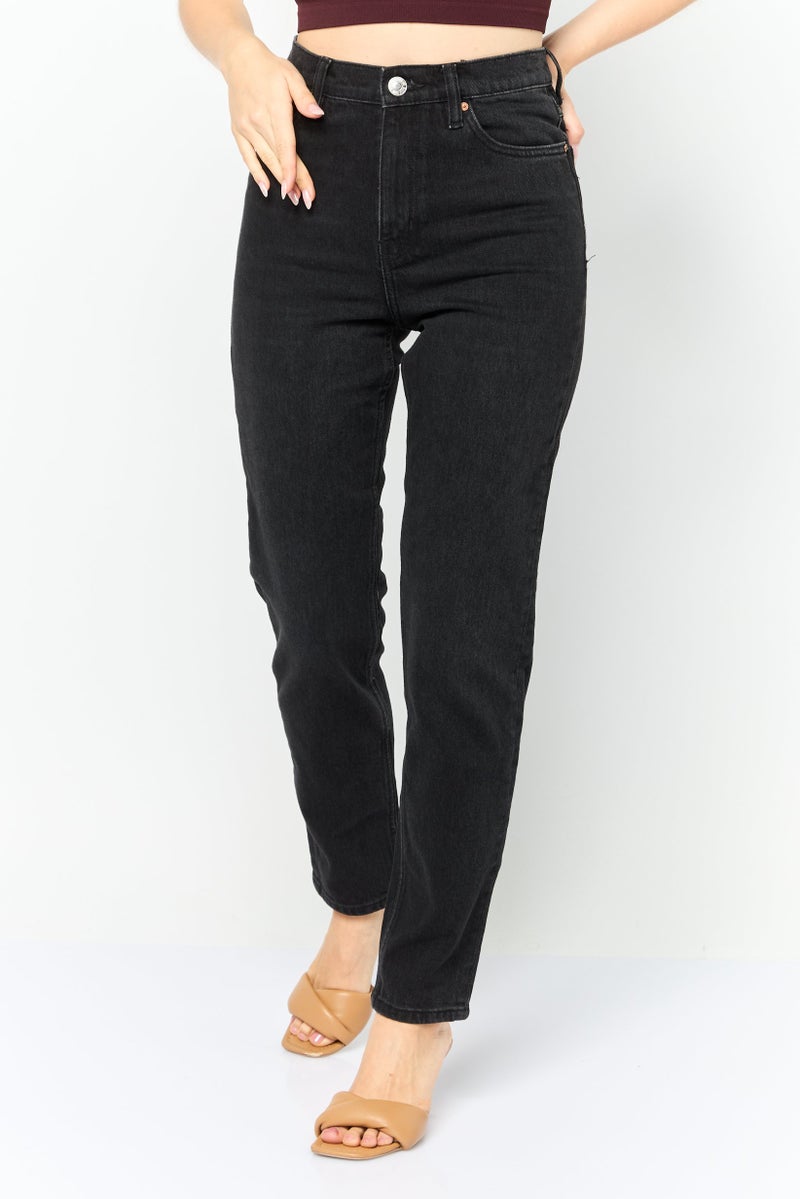 MANGO Women Mom Fit Wash Stretchable Denim, Black - Image 1