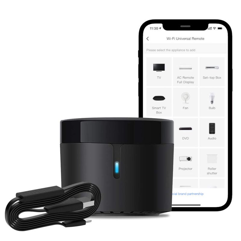 Broadlink Broadlink RM4 Mini Smart Remote And Sensor Cable Set RM4 Mini S Universal IR Remote Control Hub With Temperature Humidity Monitor USB Cable Compatible With Alexa Google Home IFTTT Black  - Image 1