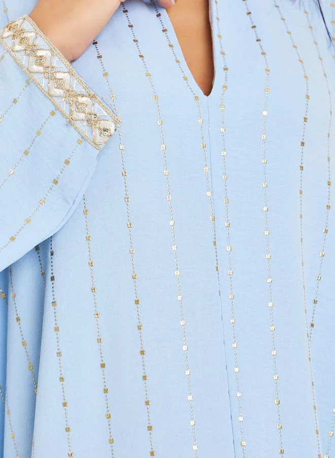 Amirah Women Foil Print Jalabiya with Lace Sleeve