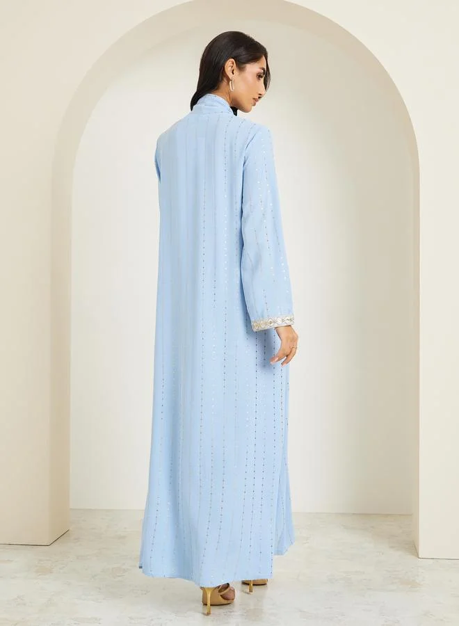 Amirah Women Foil Print Jalabiya with Lace Sleeve