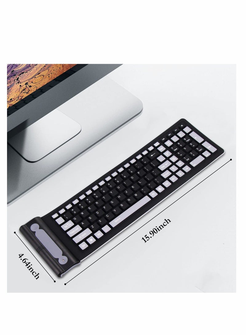 Wireless Silicone Keyboard,  2.4GHz Wireless, Foldable Rollup Keyboard, Waterproof, Dustproof and Lightweight, Perfect for PC, Notebook, Laptop and Travel (Black and Grey) - Image 3