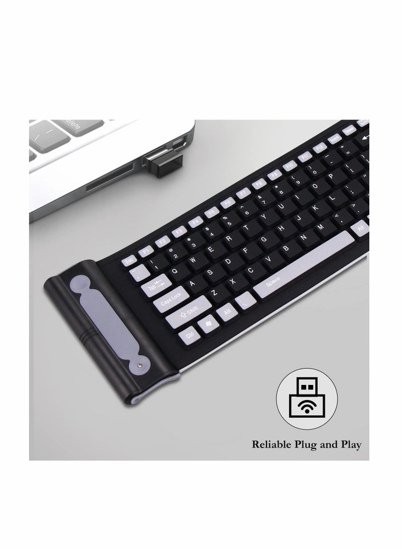 Wireless Silicone Keyboard,  2.4GHz Wireless, Foldable Rollup Keyboard, Waterproof, Dustproof and Lightweight, Perfect for PC, Notebook, Laptop and Travel (Black and Grey) - Image 5