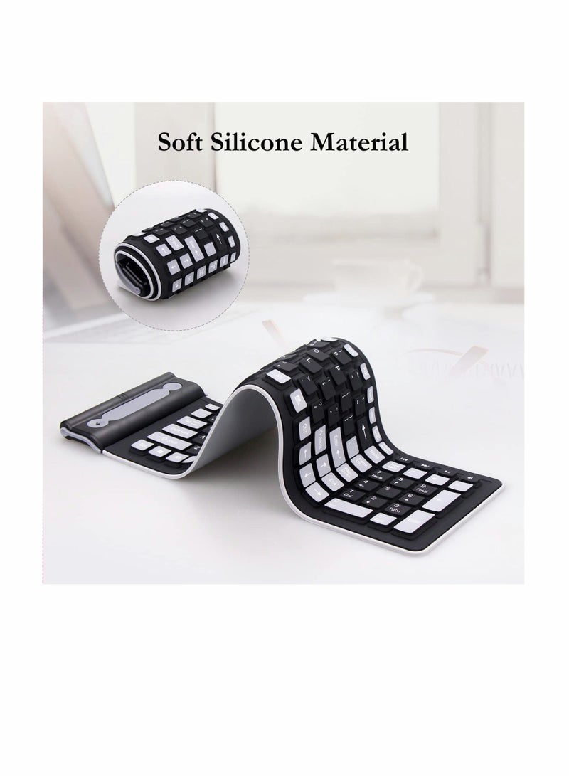 Wireless Silicone Keyboard,  2.4GHz Wireless, Foldable Rollup Keyboard, Waterproof, Dustproof and Lightweight, Perfect for PC, Notebook, Laptop and Travel (Black and Grey) - Image 2