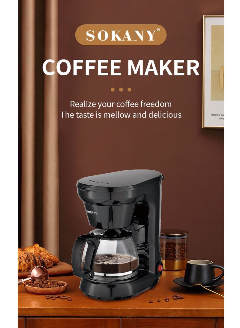 sokany 650W 750ml Coffee Maker/Coffee Machine 6 Cup, With Glass Carafe and Drip Stop Mechanism To Avoid Spillage And Dishwasher Safe, For Drip Coffee and Expresso Black CM-102 - Image 2