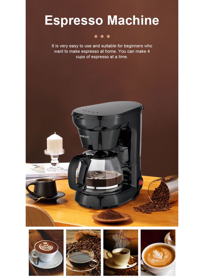 sokany 650W 750ml Coffee Maker/Coffee Machine 6 Cup, With Glass Carafe and Drip Stop Mechanism To Avoid Spillage And Dishwasher Safe, For Drip Coffee and Expresso Black CM-102 - Image 3