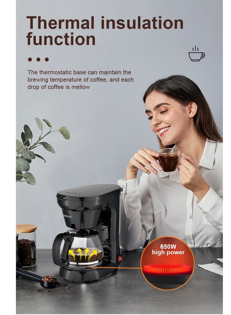 sokany 650W 750ml Coffee Maker/Coffee Machine 6 Cup, With Glass Carafe and Drip Stop Mechanism To Avoid Spillage And Dishwasher Safe, For Drip Coffee and Expresso Black CM-102 - Image 4