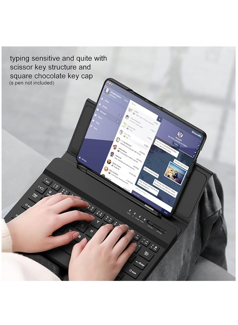 SYOSI Compatible with Samsung Galaxy Z Fold 5, Z Fold 4, Z Fold 3, Z Fold 2, Google Pixel Fold Mini Wireless Bluetooth Keyboard Leather Case, Easy to Carry, Typing Comfortable - Carbon Fiber  - Image 2