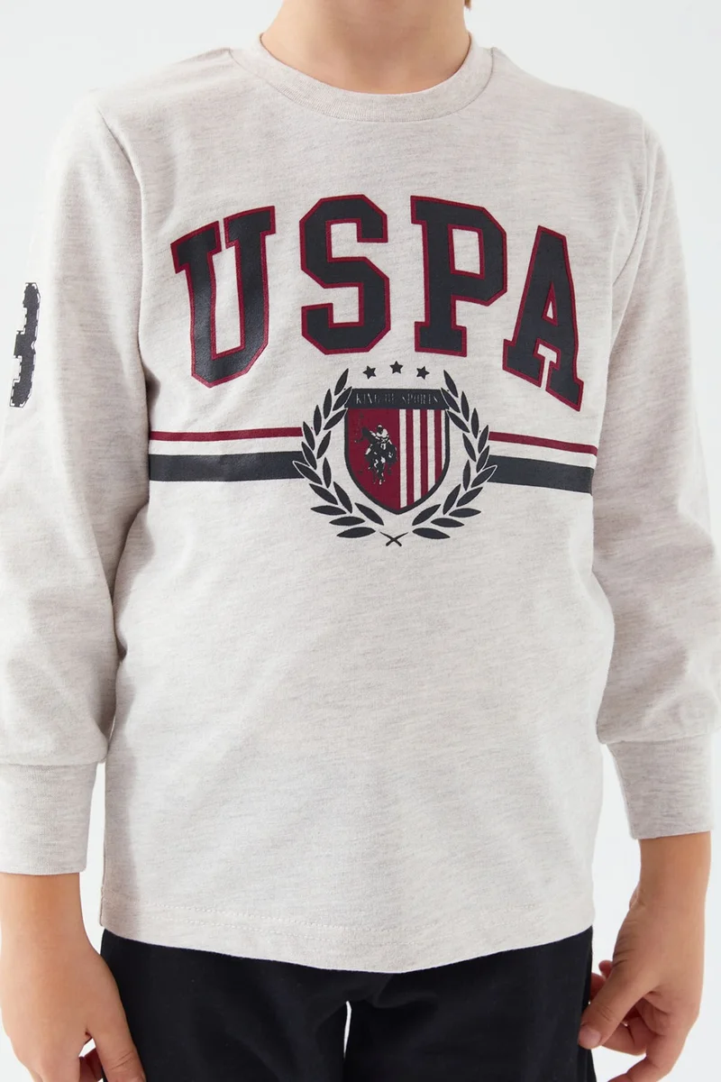 U.S. Polo Assn. Boys Two Piece Set Beige Melange