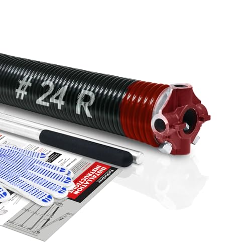 KaiMinDogz Right Hand Wind (Red Cone) 2" Garage Door Torsion Spring with Non-Slip Winding Bars & Gloves, Electrophoresis Black Coated, for Replacement, MIN 16,000 Cycles (0.225x2"x24") - Image 1