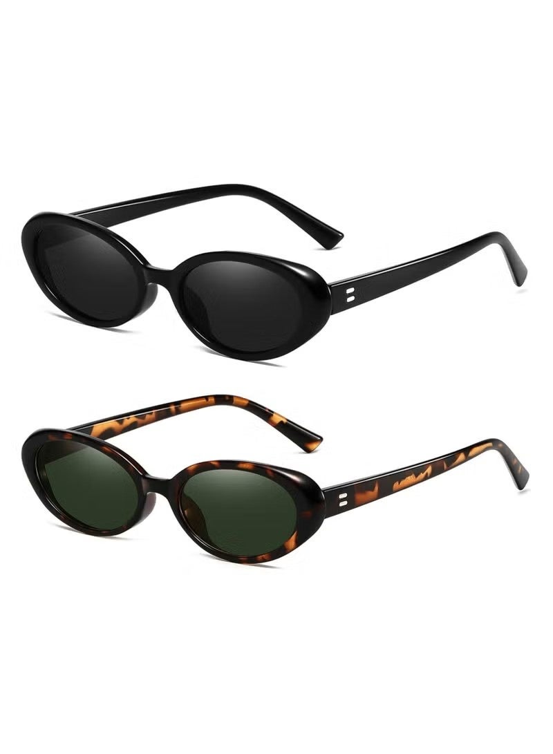 Retro Oval Sunglasses for Women Men Fashion Small Oval Sunglasses 90s Vintage Shades - Image 1